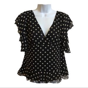 Ralph Lauren black polka dot ruffle blouse top